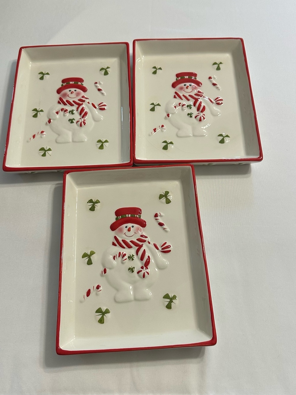 Holiday Snowman Ceramic  Dishes - Set of 3